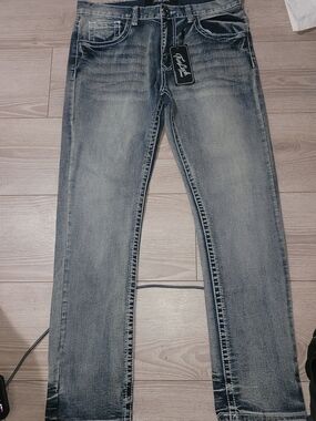 Classic Stretch Denim Jeans - Grey Wash Size 34w 32 L